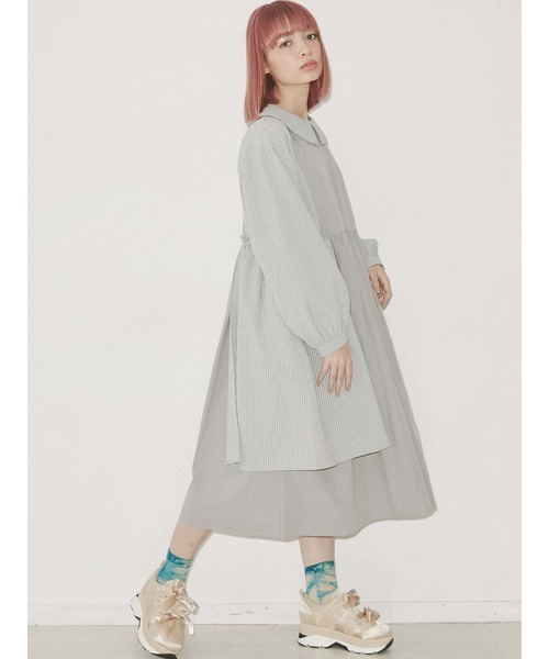 merry jenny（メリージェニー）の「ギャザーチェックコンビワンピース（ワンピース・レディース・グレー/ピンク/ブラック・FREE）」の7枚目の写真