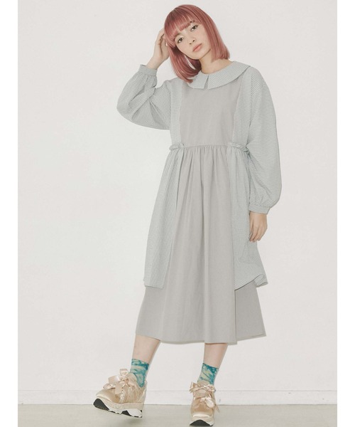 merry jenny（メリージェニー）の「ギャザーチェックコンビワンピース（ワンピース・レディース・グレー/ピンク/ブラック・FREE）」の8枚目の写真