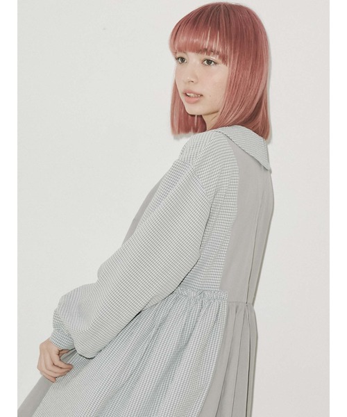 merry jenny（メリージェニー）の「ギャザーチェックコンビワンピース（ワンピース・レディース・グレー/ピンク/ブラック・FREE）」の9枚目の写真