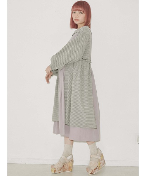 merry jenny（メリージェニー）の「ギャザーチェックコンビワンピース（ワンピース・レディース・グレー/ピンク/ブラック・FREE）」の12枚目の写真