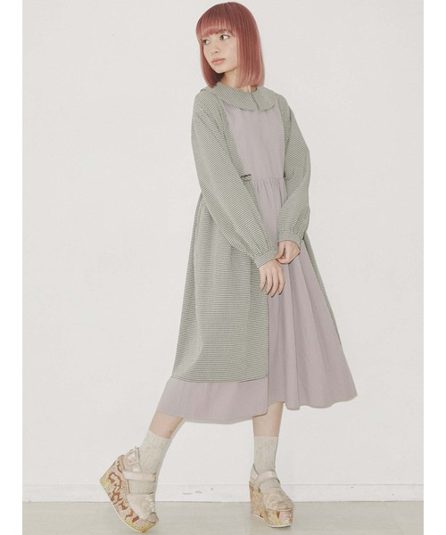 merry jenny（メリージェニー）の「ギャザーチェックコンビワンピース（ワンピース・レディース・グレー/ピンク/ブラック・FREE）」の13枚目の写真