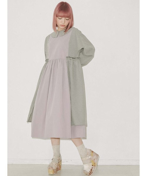 merry jenny（メリージェニー）の「ギャザーチェックコンビワンピース（ワンピース・レディース・グレー/ピンク/ブラック・FREE）」の14枚目の写真