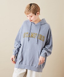 CUBE SUGAR | 空紡糸ミニ裏毛ピグメント染プルオーバーロゴパーカー(パーカー)