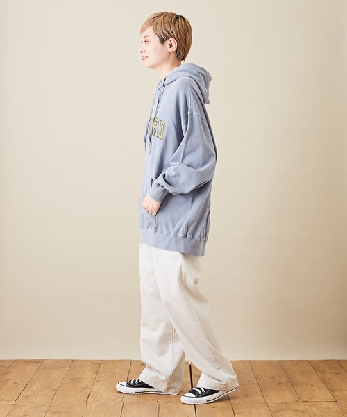 CUBE SUGAR(キューブシュガー)の「空紡糸ミニ裏毛ピグメント染プルオーバーロゴパーカー(パーカー・レディース・イエロー/ブルー/モカ/ラベンダー・M)」の12枚目の写真