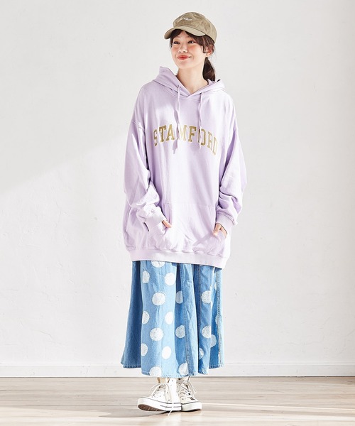 CUBE SUGAR(キューブシュガー)の「空紡糸ミニ裏毛ピグメント染プルオーバーロゴパーカー(パーカー・レディース・イエロー/ブルー/モカ/ラベンダー・M)」の20枚目の写真