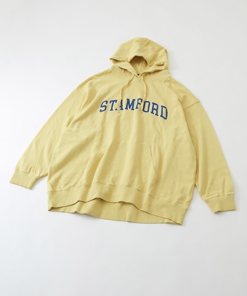 CUBE SUGAR(キューブシュガー)の「空紡糸ミニ裏毛ピグメント染プルオーバーロゴパーカー(パーカー・レディース・イエロー/ブルー/モカ/ラベンダー・M)」の9枚目の写真