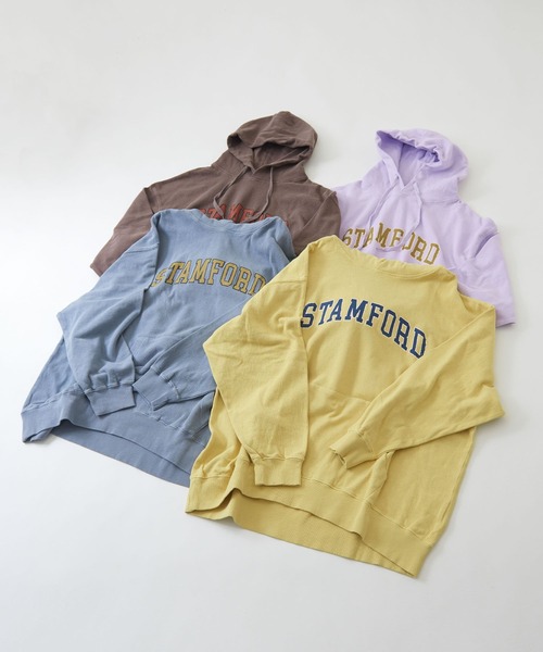 CUBE SUGAR(キューブシュガー)の「空紡糸ミニ裏毛ピグメント染プルオーバーロゴパーカー(パーカー・レディース・イエロー/ブルー/モカ/ラベンダー・M)」の10枚目の写真