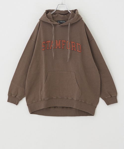 CUBE SUGAR(キューブシュガー)の「空紡糸ミニ裏毛ピグメント染プルオーバーロゴパーカー(パーカー・レディース・イエロー/ブルー/モカ/ラベンダー・M)」の18枚目の写真