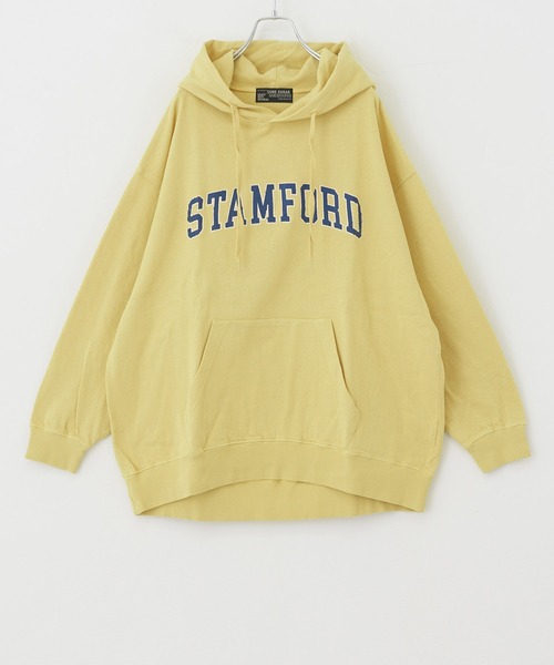 CUBE SUGAR(キューブシュガー)の「空紡糸ミニ裏毛ピグメント染プルオーバーロゴパーカー(パーカー・レディース・イエロー/ブルー/モカ/ラベンダー・M)」の15枚目の写真