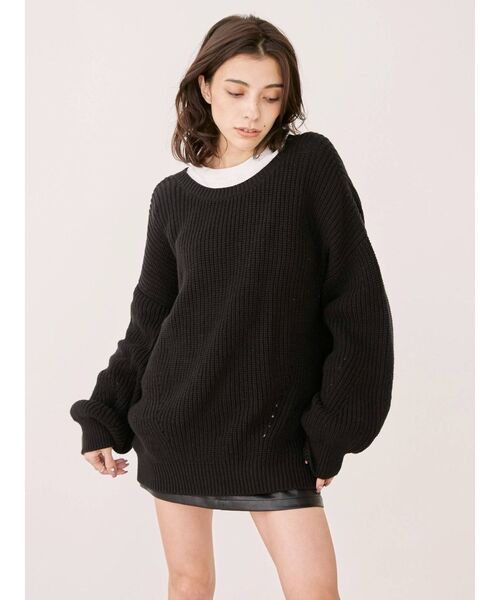 EVRIS（エヴリス）の「バックレースアップルーズニットトップス（ニット/セーター・レディース・ベージュ/ブラック/ブルー・FREE）」の15枚目の写真