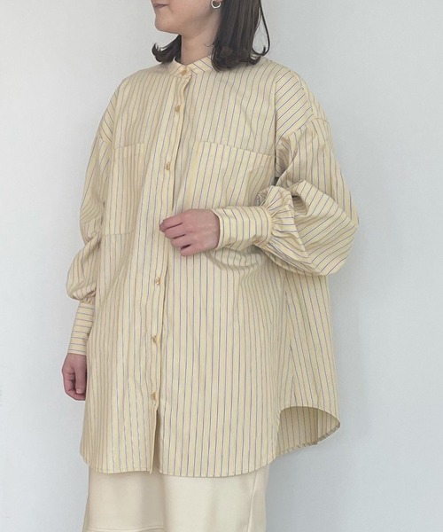 AS KNOW AS PINKY（アズノゥアズピンキー）の「サラリラバンドカラーシャツ（シャツ/ブラウス・レディース・オフホワイト/グリーン/パープル/イエロー・FREE）」の4枚目の写真