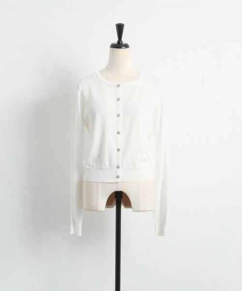 tocco closet（トッコ　クローゼット）の「フラワーモチーフ釦ＵＶ加工クルーネックカーディガン（カーディガン/ボレロ・レディース・ブラック/オフホワイト・M）」の14枚目の写真