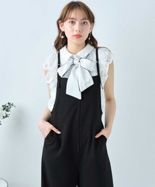 WILLSELECTION（ウィルセレクション）の「バックリボンハイウェストサロペ（つなぎ/オールインワン・レディース・ブラック/グレー/カーキ・MEDIUM）」の4枚目の写真