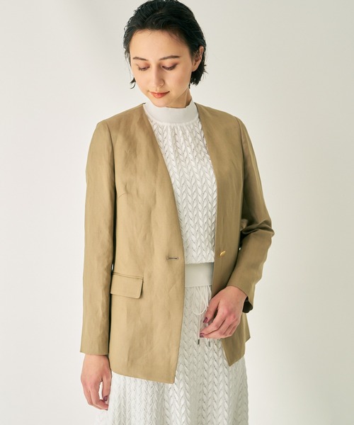 ANAYI(アナイ)の「レーヨン麻ツイルVノーカラー ジャケット(ノーカラージャケット・レディース・ベージュ/キャメル・38/36/34)」の5枚目の写真