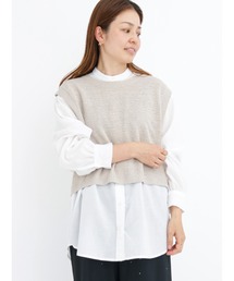 コットンタッチノーカラーシャツ