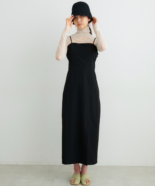 FREE'S MART（フリーズマート）の「フロントスリットキャミワンピース（ワンピース・レディース・ブラック/ベージュ/イエロー・SMALL/MEDIUM）」の5枚目の写真