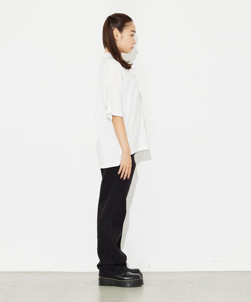 X-girl（エックスガール）の「BIG POLO SHIRT/ビッグシルエット　ポロシャツ（ポロシャツ・レディース・ホワイト/ブラック・S/M）」の18枚目の写真