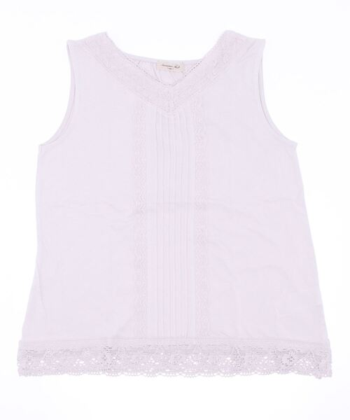 Samansa Mos2（サマンサ モスモス）の「Vネックノースリレースカットソー（Tシャツ/カットソー・レディース・オフホワイト/ブラック/ベージュ・ﾌﾘ-）」の3枚目の写真