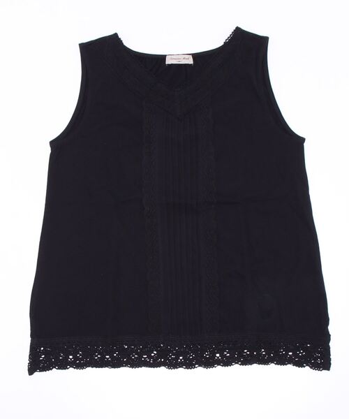 Samansa Mos2（サマンサ モスモス）の「Vネックノースリレースカットソー（Tシャツ/カットソー・レディース・オフホワイト/ブラック/ベージュ・ﾌﾘ-）」の2枚目の写真