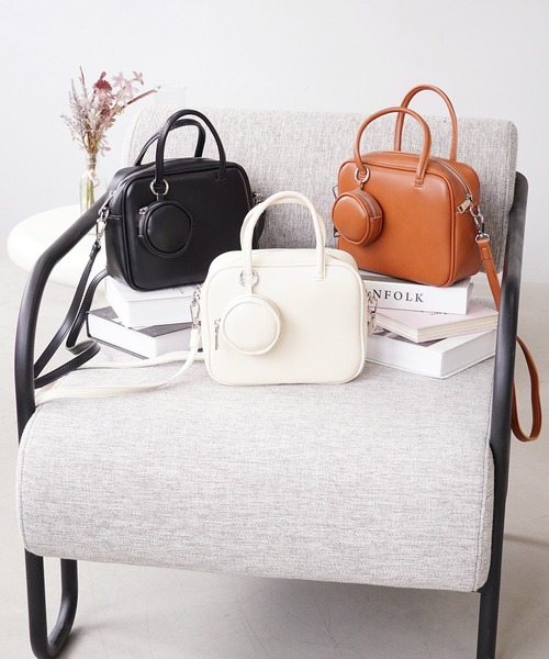 IAMUSE（アイアミューズ）の「スクエアボストンバッグ S0682【IAMUSE】（ショルダーバッグ・レディース・ブラック/アイボリー/ブラウン・FREE）」の5枚目の写真