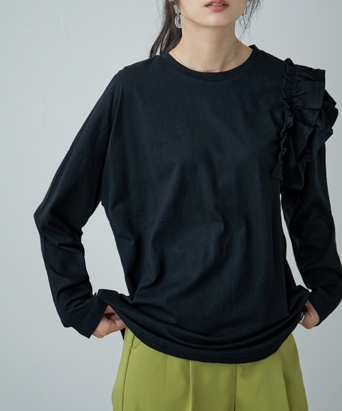 Fashion Letter(ファッションレター)の「フリルショルダーカットソー(Tシャツ/カットソー・レディース・オフホワイト/ライトベージュ/ブラック/カーキ・M~L/LL~3L/4L~5L)」の10枚目の写真