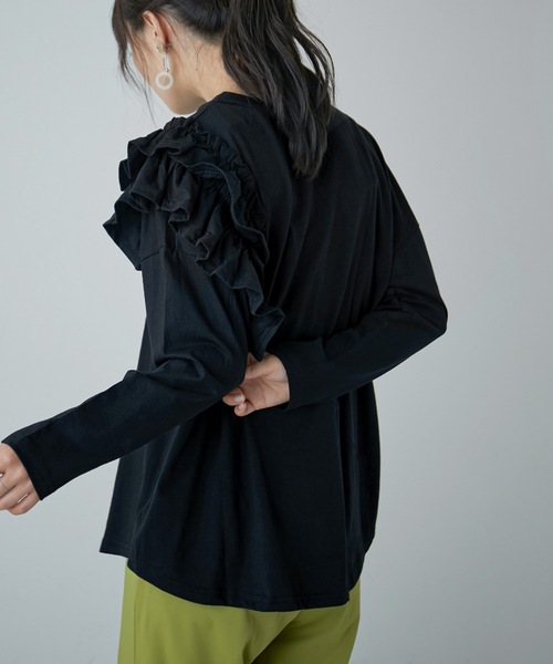 Fashion Letter(ファッションレター)の「フリルショルダーカットソー(Tシャツ/カットソー・レディース・オフホワイト/ライトベージュ/ブラック/カーキ・M~L/LL~3L/4L~5L)」の11枚目の写真