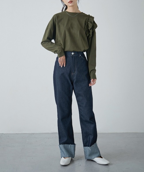 Fashion Letter(ファッションレター)の「フリルショルダーカットソー(Tシャツ/カットソー・レディース・オフホワイト/ライトベージュ/ブラック/カーキ・M~L/LL~3L/4L~5L)」の19枚目の写真