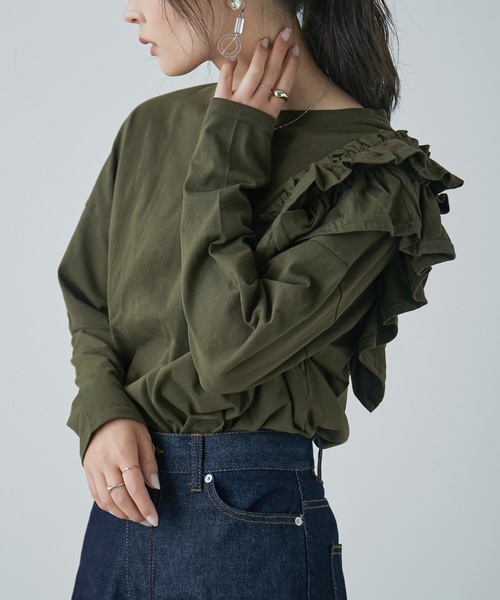 Fashion Letter(ファッションレター)の「フリルショルダーカットソー(Tシャツ/カットソー・レディース・オフホワイト/ライトベージュ/ブラック/カーキ・M~L/LL~3L/4L~5L)」の20枚目の写真
