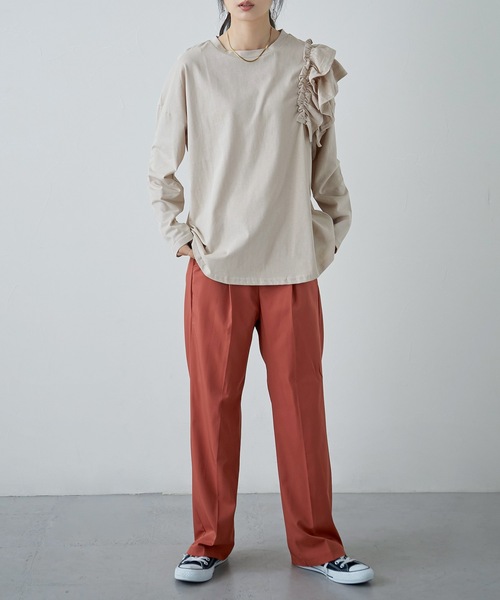 Fashion Letter(ファッションレター)の「フリルショルダーカットソー(Tシャツ/カットソー・レディース・オフホワイト/ライトベージュ/ブラック/カーキ・M~L/LL~3L/4L~5L)」の21枚目の写真