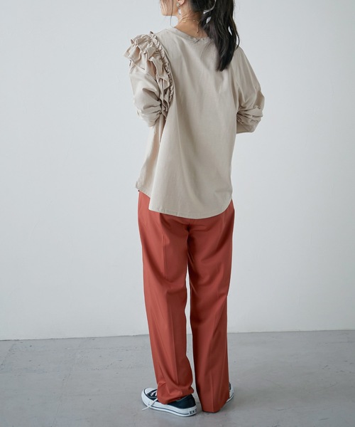 Fashion Letter(ファッションレター)の「フリルショルダーカットソー(Tシャツ/カットソー・レディース・オフホワイト/ライトベージュ/ブラック/カーキ・M~L/LL~3L/4L~5L)」の22枚目の写真