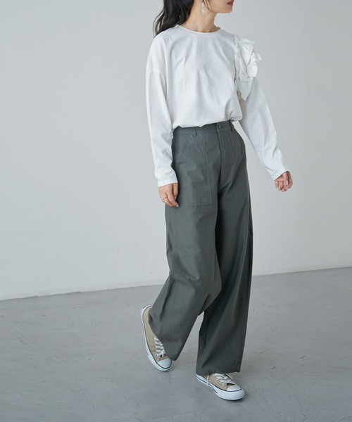 Fashion Letter(ファッションレター)の「フリルショルダーカットソー(Tシャツ/カットソー・レディース・オフホワイト/ライトベージュ/ブラック/カーキ・M~L/LL~3L/4L~5L)」の8枚目の写真