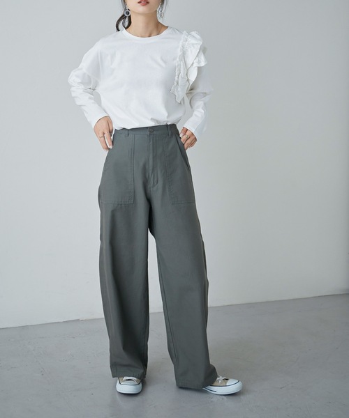 Fashion Letter(ファッションレター)の「フリルショルダーカットソー(Tシャツ/カットソー・レディース・オフホワイト/ライトベージュ/ブラック/カーキ・M~L/LL~3L/4L~5L)」の9枚目の写真