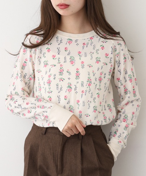 JEMORGAN(ジェーイーモーガン)の「JEMORGAN ワッフル花柄ラグランロングスリーブT(パック入り)(Tシャツ/カットソー・レディース・ホワイト/杢グレー/ナチュラル・FREE/F)」の3枚目の写真