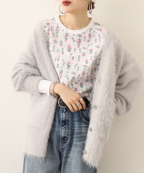 JEMORGAN(ジェーイーモーガン)の「JEMORGAN ワッフル花柄ラグランロングスリーブT(パック入り)(Tシャツ/カットソー・レディース・ホワイト/杢グレー/ナチュラル・FREE/F)」の1枚目の写真