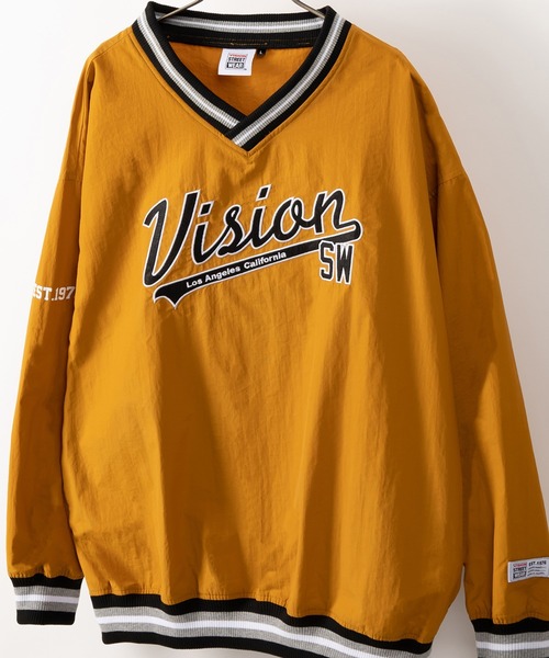 VISION STREET WEAR（ヴィジョンストリートウェア）の「【VISION STREET WEAR／ヴィジョンストリートウェア】リブラインナイロンプルオーバー/スタジアムロゴ/刺繍/ビッグシルエット（ナイロンジャケット・レディース・ブラック/ネイビー/グリーン/マスタード・M/L/XL）」の4枚目の写真