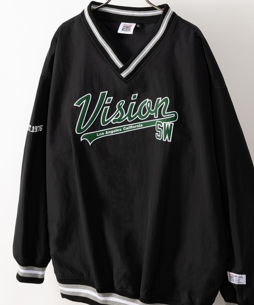 VISION STREET WEAR（ヴィジョンストリートウェア）の「【VISION STREET WEAR／ヴィジョンストリートウェア】リブラインナイロンプルオーバー/スタジアムロゴ/刺繍/ビッグシルエット（ナイロンジャケット・レディース・ブラック/ネイビー/グリーン/マスタード・M/L/XL）」の2枚目の写真
