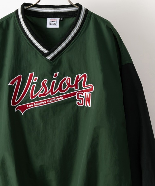 VISION STREET WEAR（ヴィジョンストリートウェア）の「【VISION STREET WEAR／ヴィジョンストリートウェア】リブラインナイロンプルオーバー/スタジアムロゴ/刺繍/ビッグシルエット（ナイロンジャケット・レディース・ブラック/ネイビー/グリーン/マスタード・M/L/XL）」の21枚目の写真