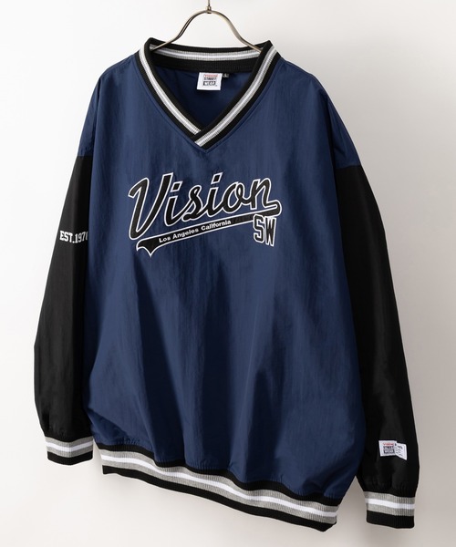 VISION STREET WEAR（ヴィジョンストリートウェア）の「【VISION STREET WEAR／ヴィジョンストリートウェア】リブラインナイロンプルオーバー/スタジアムロゴ/刺繍/ビッグシルエット（ナイロンジャケット・レディース・ブラック/ネイビー/グリーン/マスタード・M/L/XL）」の6枚目の写真