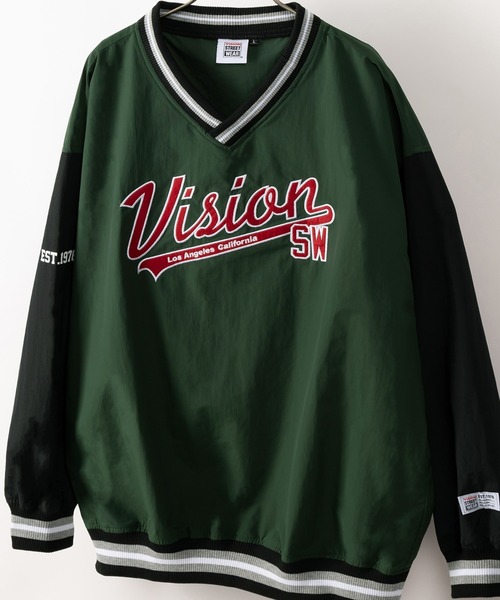 VISION STREET WEAR（ヴィジョンストリートウェア）の「【VISION STREET WEAR／ヴィジョンストリートウェア】リブラインナイロンプルオーバー/スタジアムロゴ/刺繍/ビッグシルエット（ナイロンジャケット・レディース・ブラック/ネイビー/グリーン/マスタード・M/L/XL）」の7枚目の写真