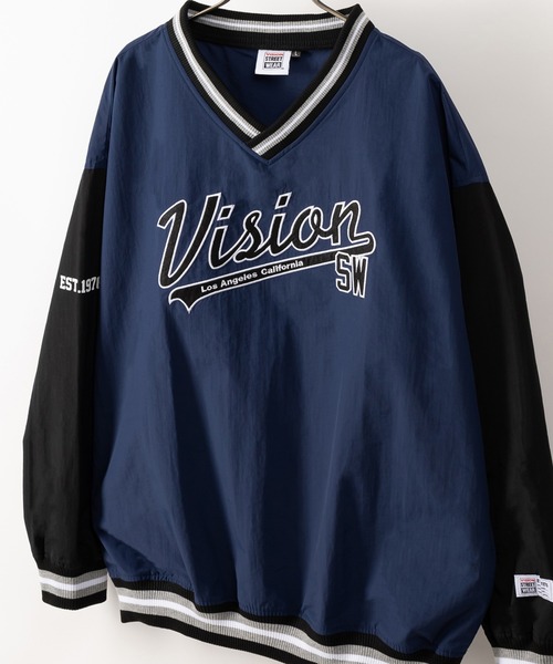 VISION STREET WEAR（ヴィジョンストリートウェア）の「【VISION STREET WEAR／ヴィジョンストリートウェア】リブラインナイロンプルオーバー/スタジアムロゴ/刺繍/ビッグシルエット（ナイロンジャケット・レディース・ブラック/ネイビー/グリーン/マスタード・M/L/XL）」の10枚目の写真