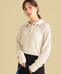 Ray BEAMS | Ray BEAMS / メッシュアミ ポロ ニット(ニット/セーター)