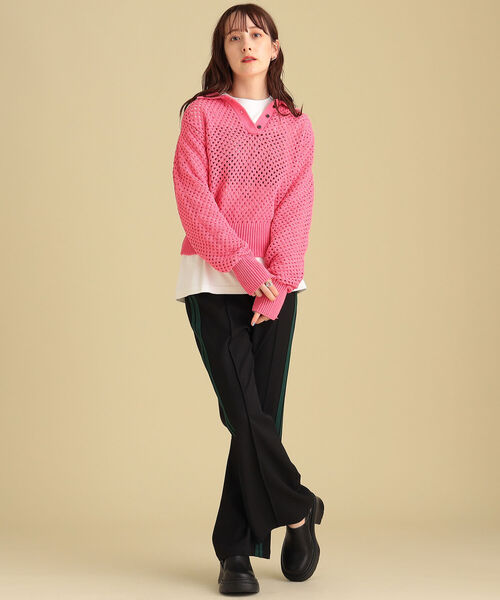 Ray BEAMS(レイビームス)の「Ray BEAMS / メッシュアミ ポロ ニット(ニット/セーター・レディース・ホワイト/レッド系その他・ONE SIZE)」の7枚目の写真