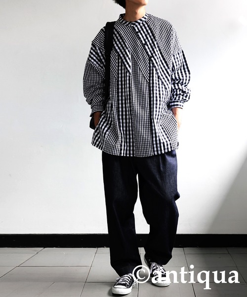 アンティカ　シャツ ブラック 個性的 柄シャツ（シャツ/ブラウス）｜antiqua（アンティカ）の
