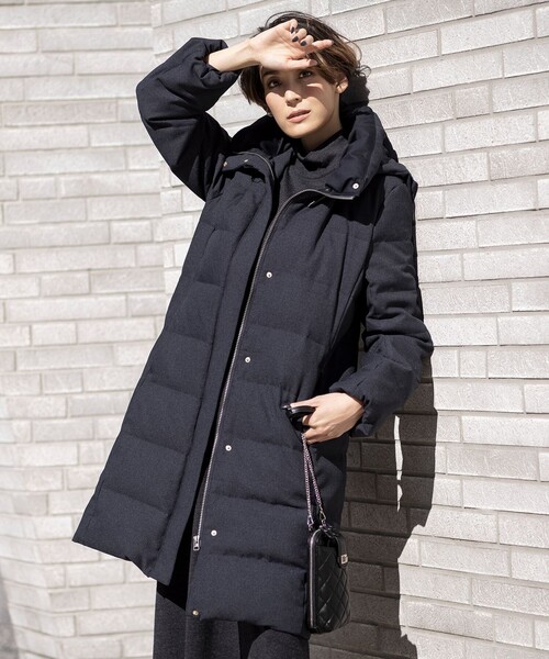 ハウンドトゥース&グレンチェックロングダウンコート