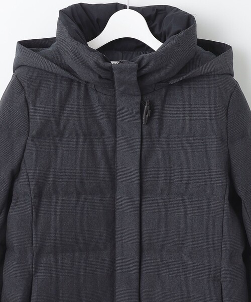 ハウンドトゥース&グレンチェックロングダウンコート