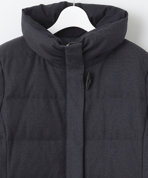 ハウンドトゥース&グレンチェックロングダウンコート