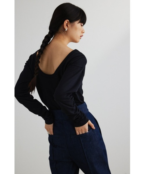 STYLEMIXER（スタイルミキサー）の「Organic cotton バックオープンロンT（Tシャツ/カットソー・レディース・ブラック/ピンク/ホワイト・FREE）」の3枚目の写真