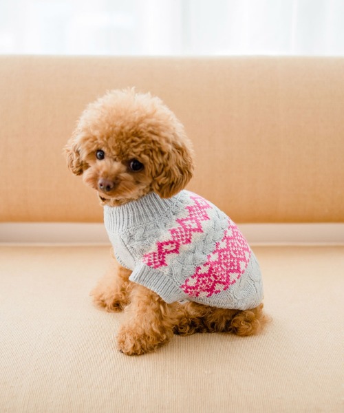 ROPE' PICNIC(ロペピクニック)の「【DOG】リンクコーデ/ジャガードケーブルボーダーニットプルオーバー(ペットウェア・レディース・ベージュ/グレー・M size/L/M/S)」の2枚目の写真