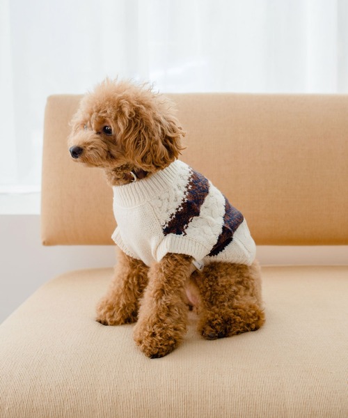 ROPE' PICNIC(ロペピクニック)の「【DOG】リンクコーデ/ジャガードケーブルボーダーニットプルオーバー(ペットウェア・レディース・ベージュ/グレー・M size/L/M/S)」の12枚目の写真