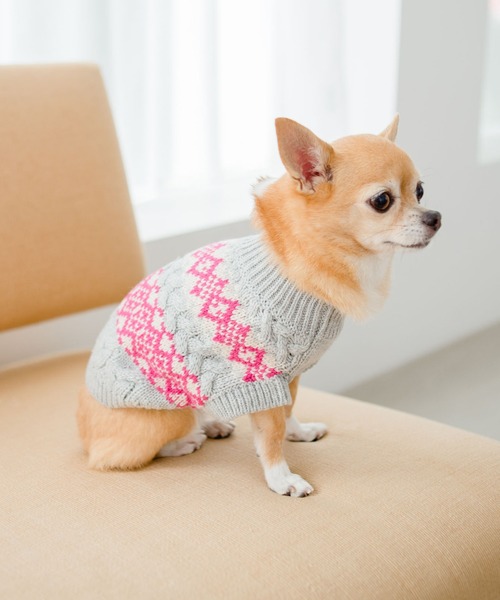 ROPE' PICNIC(ロペピクニック)の「【DOG】リンクコーデ/ジャガードケーブルボーダーニットプルオーバー(ペットウェア・レディース・ベージュ/グレー・M size/L/M/S)」の4枚目の写真